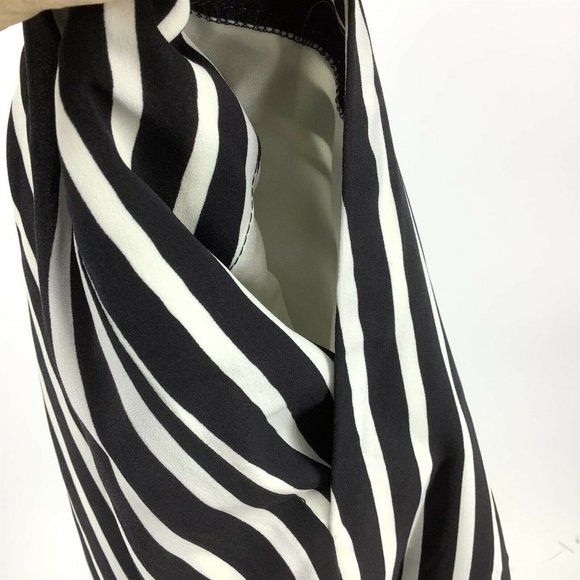 J Crew Women's Size 6 Striped Pleated Skirt Pockets Knee Length Black/White - Picture 7 of 7